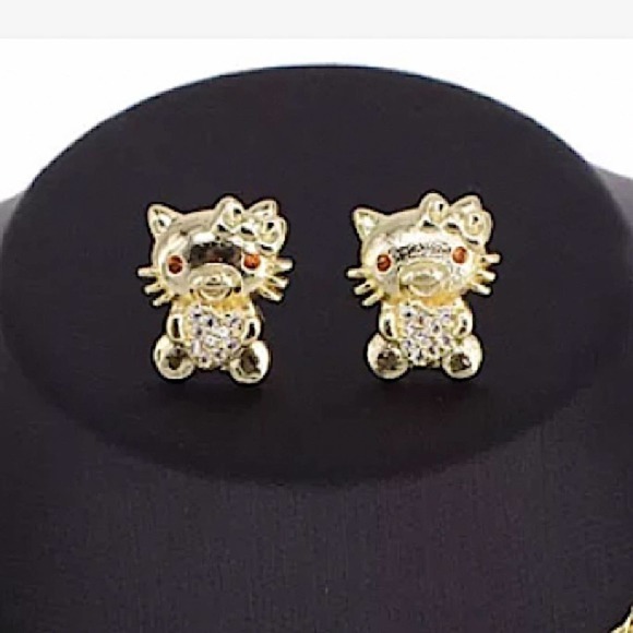 Gold 18K GP Hello Kitty Zircon Necklace Earrings Set - Picture 5 of 5
